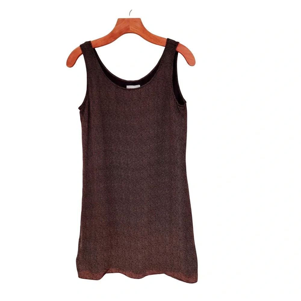 Robbie Bee Women Dress S-12 Y2K Retro Brown‎ Tan Silk Micro Dot Sleeveless Shift